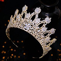 Aoligrace Luxury Tall Cubic Zirconia Tiaras And Crowns For Women Cz Pageant Birthday Headpiece Party Bridal Hair Accessories Gol