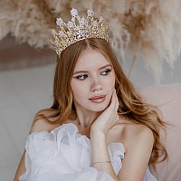 Aoligrace Luxury Tall Cubic Zirconia Tiaras And Crowns For Women Cz Pageant Birthday Headpiece Party Bridal Hair Accessories Gol