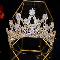 Aoligrace Luxury Tall Cubic Zirconia Tiaras And Crowns For Women Cz Pageant Birthday Headpiece Party Bridal Hair Accessories Gol