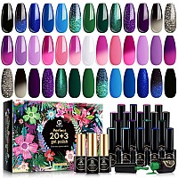 Mefa Color Changing Gel Nail Polish Kit 23 Pcs 20 Colors Glitter Ombre Pink Dark Blue Black Green Purple Temperature Mood Chang