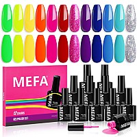 Mefa Neon Gel Nail Polish Set 12 Colors Spring Summer Gel Nail Kit Green Glitter Hot Pink Blue Yellow Purple Red Collection For