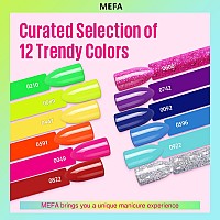 Mefa Neon Gel Nail Polish Set 12 Colors Spring Summer Gel Nail Kit Green Glitter Hot Pink Blue Yellow Purple Red Collection For