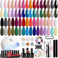 Mefa 32 Colors Gel Nail Polish Kit With U V Light 54 Pcs Nude Pink Popular Gel Nail Polish Starters Set With Matteglossy Base