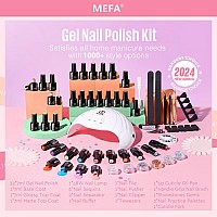 Mefa 32 Colors Gel Nail Polish Kit With U V Light 54 Pcs Nude Pink Popular Gel Nail Polish Starters Set With Matteglossy Base