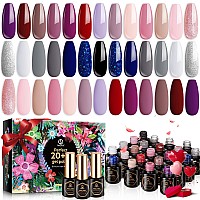 Mefa Gel Nail Polish Kit 23 Pcs 20 Summer Gel Polish Colors Pink Red Glitter Blue Gel Nail Set Modern Muse Collection With Glos