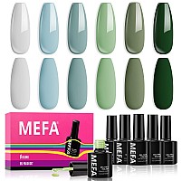 Mefa Green Gel Nail Polish Set 6 Colors Sage Green Mist Blue Light Grey Dark Olive Shades Earth Tone Gel Polish Matcha Avocado