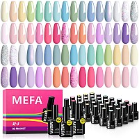 Mefa 35 Pcs Pastel Gel Nail Polish Set 32 Colors Spring Collection Gel Nail Polish Kit With Base Coat No Wipe Glossymatte Top