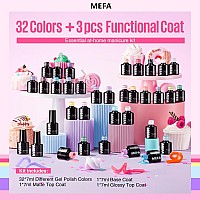 Mefa 35 Pcs Pastel Gel Nail Polish Set 32 Colors Spring Collection Gel Nail Polish Kit With Base Coat No Wipe Glossymatte Top