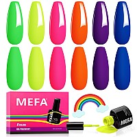 Mefa Neon Gel Nail Polish Set 6 Colors Summer Neon Green Lime Yellow Pink Navy Blue Purple Orange Bright Vibrant Pride Month So