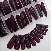 Colored Coffin Press on Nails Long Ballerina False Fake Nail Tips Full Cover Manicure Design Acrylic Nails 100pc for Women Teen Girls (Dark Grape)