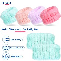 Chuangdi 4 Pairs Wrist Spa Wrist Bands For Washing Face Microfiber Wrist Wash Towel Band Scrunchies Absorbent Wrist Sweatband Fo