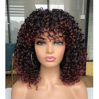 PRETTIEST Afro Curly Wigs with Bangs for Black Women Kinky Curly Wig for Daily Wear (Ombre Burgundy)