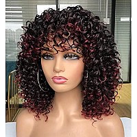 PRETTIEST Afro Curly Wigs with Bangs for Black Women Kinky Curly Wig for Daily Wear (Ombre Burgundy)