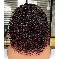 PRETTIEST Afro Curly Wigs with Bangs for Black Women Kinky Curly Wig for Daily Wear (Ombre Burgundy)