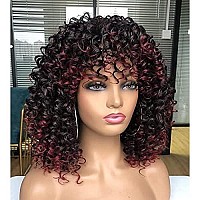 PRETTIEST Afro Curly Wigs with Bangs for Black Women Kinky Curly Wig for Daily Wear (Ombre Burgundy)