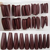 100pc Colored Coffin Press on Nails Long Ballerina False Fake Nail Tips Full Cover Manicure Design Acrylic Nails for Women Teen Girls (Dark Coffee)