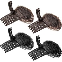 4 Pieces Puff Hair Head Cushion Invisible Fluffy Hair Pad Sponge Clip Front Hair Base Comb Bun Bump Up Volume Hair Base Invisible Fluffy Styling Insert Increase Hair Pad for Women Girls (Brown, Black)