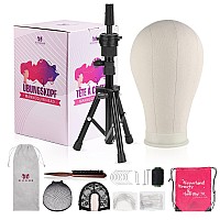 23 Inch Wig Head,Wig Stand Tripod with Head,Canvas Wig Head Stand with Mannequin Head for Wigs,Manikin Head Block Set for Wigs Making Display with Wig caps,T Pins Set,Bristle Brush