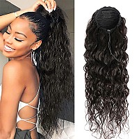 Drawstring Ponytail Extension Human Hair Water Wave Afro Ponytail Natural Black Color Brazilian Virgin Human Hair Ponytail Remy