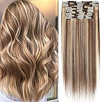 Snoilite Clip In Hair Extensions Human Hair Balayage Thick True Double Weft 100 Real Human Hair Full Head 8 Pieces 18 Clips St