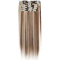 Snoilite Clip In Hair Extensions Human Hair Balayage Thick True Double Weft 100 Real Human Hair Full Head 8 Pieces 18 Clips St