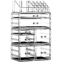 Cq Acrylic Makeup Organizer Skin Care Large Clear Cosmetic Display Cases Stackable Storage Box With 7 Drawers For Vanity Beauty