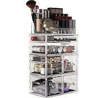 Cq Acrylic Makeup Organizer Skin Care Large Clear Cosmetic Display Cases Stackable Storage Box With 7 Drawers For Vanity Beauty