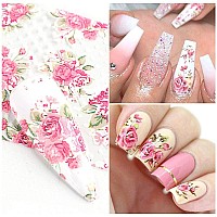 Flowers Nail Art Foils Transfer Stickers Nail Art Stickers Foil Transfers Decals Holographic Rose Flowers Starry Sky Colorful De