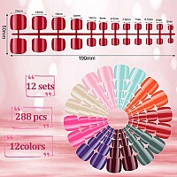 288 Pieces 12 Sets Short False Toe Nails Short Square Artificial Nail Tips Press On Glossy Toe Nails Solid Color Full Cover Squa