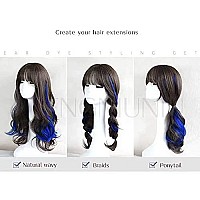 Tengniuniu Colored Hair Extensions Clip In Blue 12 Pieces Highlights Party For Kids Girls Women 16 Inch Wavy Curly Synthetic