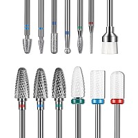 Depvko 13PC Nail Drill Bits Set, Drill Bits for Nails, 3pcs Tungsten Carbide Drill Bits+ 3pcs Ceramic Efile Nail Drill Bits+ 6pcs Diamond Drill Bits+ 1pcs Brush, 3/32 inch Nail Bits for Nail Drill