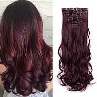 Clip In Hair Extensions Long Wavy 7 PCS Invisible Clip Thick Hairpieces Soft Full Head Synthetic Fiber for Women, 22 Inches (99J#)