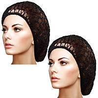 Waydress 2 Pieces Mesh Hair Net Rayon Knit Snood Women Crocheted Sleep Cap (Black)