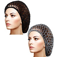 Waydress 2 Pieces Mesh Hair Net Rayon Knit Snood Women Crocheted Sleep Cap Black Gray