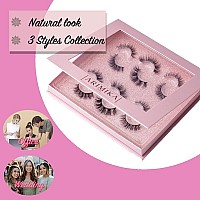 Arimika 3 Styles 6 Pairs Natural Look 3D Mink False Eyelashes Short Fluffy Wispy Book Lashes A36N01