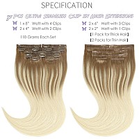 Lacer 22 Inch Seamless Clip In Hair Extensions Human Hair Ombre B860 Light Brown Fading To Platinum Blonde Real Remy Human Hai