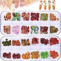 Kalolary 2 Boxes Maple Leaves Nail Art Sequins 3D Fall Leaves Stickers For Acrylic Nails Maple Leaves Wood Pulp Glitter Flakes