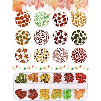 Kalolary 2 Boxes Maple Leaves Nail Art Sequins 3D Fall Leaves Stickers For Acrylic Nails Maple Leaves Wood Pulp Glitter Flakes