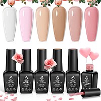 beetles Gel Polish Set- 6 Colors Transparent Jelly Gel Milky White Sheer Pink Nude Gel Ultimate Monochrome Collection Soak off U V Gel Nail Polish Salon DIY Gel Nail Kit Nails Gift for Women