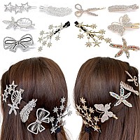 10 PACK Fancy Rhinestone Hair Clips, Sparkly Aesthetic Gold & Silver Hair Barrettes, Cute Women Girl Fashion Hair Accessories