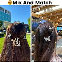 10 PACK Fancy Rhinestone Hair Clips, Sparkly Aesthetic Gold & Silver Hair Barrettes, Cute Women Girl Fashion Hair Accessories