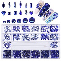 Nibiru 3830Pcs Blue Multi Shapes Rhinestones Glass Gemstones Kit For Nail Art Jewels Decoration Sparkly Flatback Mix Size With