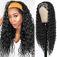 Headband Wig Curly Headband Wigs for Black Women Water Wave Headband Wigs 180% Density Synthetic Glueless Half Wigs with Headbands Attached (26 Inch,1B)