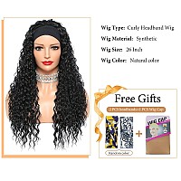 Headband Wig Curly Headband Wigs for Black Women Water Wave Headband Wigs 180% Density Synthetic Glueless Half Wigs with Headbands Attached (26 Inch,1B)