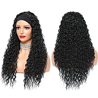 Headband Wig Curly Headband Wigs for Black Women Water Wave Headband Wigs 180% Density Synthetic Glueless Half Wigs with Headbands Attached (26 Inch,1B)