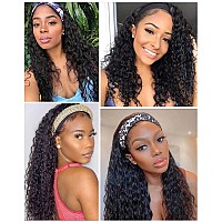 Headband Wig Curly Headband Wigs for Black Women Water Wave Headband Wigs 180% Density Synthetic Glueless Half Wigs with Headbands Attached (26 Inch,1B)