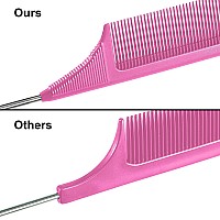 3 Packs Rat Tail Comb Steel Pin Rat Tail Carbon Fiber Heat Resistant Teasing Combs With Stainless Steel Pintail Yellow Pink G