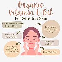 Organic Vitamin E Oil For Scars All Natural Vegan Skin Moisturizer 8Oz Light And Unscented Great For Scars After Surgery