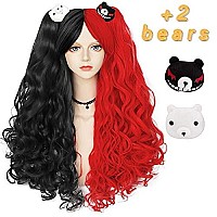 Anogol Hair Capred Wig Black Wig Costumes For Women With 2 Curly Ponytail Wig Long Curly Wig For Cosplay Wig For Halloween Cost