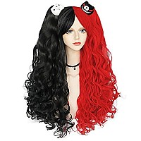 Anogol Hair Capred Wig Black Wig Costumes For Women With 2 Curly Ponytail Wig Long Curly Wig For Cosplay Wig For Halloween Cost